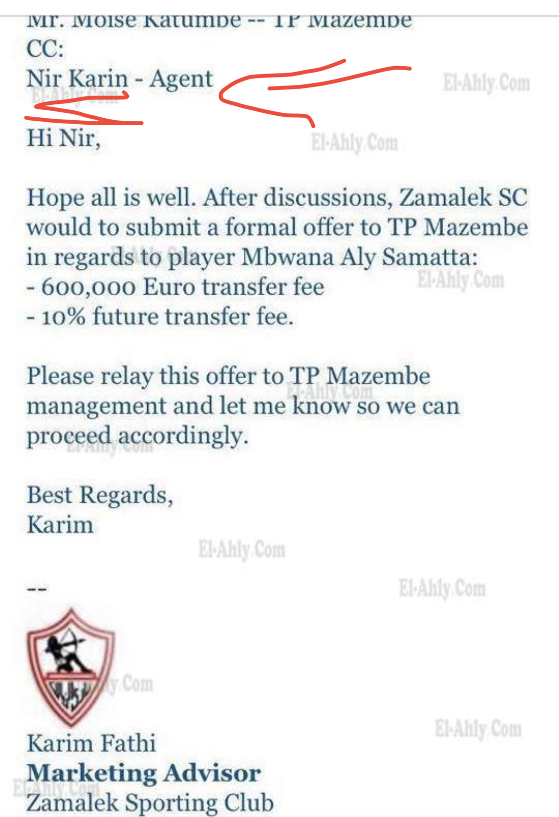 ## مفاوضات مع نير كارين عبر الايميل لضم لاعب اخر تؤكد وجود علاقة مستمره مع وكيل الكيان الصهيوني عبر كريم فتحي مستشار التسويق بالزمالك واحد المقربين من امير مرتضى منصور 👇👇⬇️⏬ ## مفاوضات مع نير كارين عبر الايميل لضم لاعب اخر تؤكد وجود علاقة مستمره مع وكيل الكيان الصهيوني عبر كريم فتحي مستشار التسويق بالزمالك واحد المقربين من امير مرتضى منصور